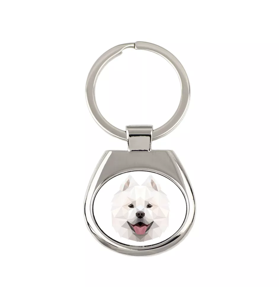 Samoyed, Bjelkier, Samoiedskaya Sobaka - geometric keychain with a photo and the inscription Art-Dog