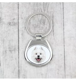 Samoyed, Bjelkier, Samoiedskaya Sobaka - geometric keychain with a photo and the inscription Art-Dog