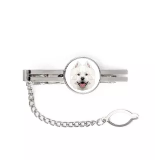 Samoyed, Bjelkier, Samoiedskaya Sobaka - geometric tie clip with a picture and inscription from Art-Dog