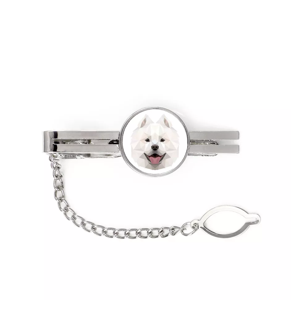 Samoyed, Bjelkier, Samoiedskaya Sobaka - geometric tie clip with a picture and inscription from Art-Dog