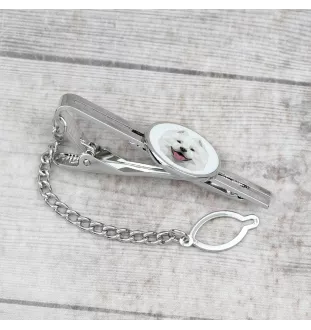 Samoyed, Bjelkier, Samoiedskaya Sobaka - geometric tie clip with a picture and inscription from Art-Dog