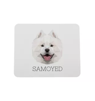 Samojede, Samoyed, Samojedenhund, Samojedenspitz - geometrisches Mauspad mit Bild und Aufschrift von Art-Dog