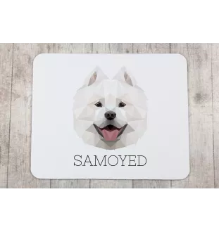 Samojede, Samoyed, Samojedenhund, Samojedenspitz - geometrisches Mauspad mit Bild und Aufschrift von Art-Dog