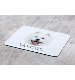 Samojede, Samoyed, Samojedenhund, Samojedenspitz - geometrisches Mauspad mit Bild und Aufschrift von Art-Dog
