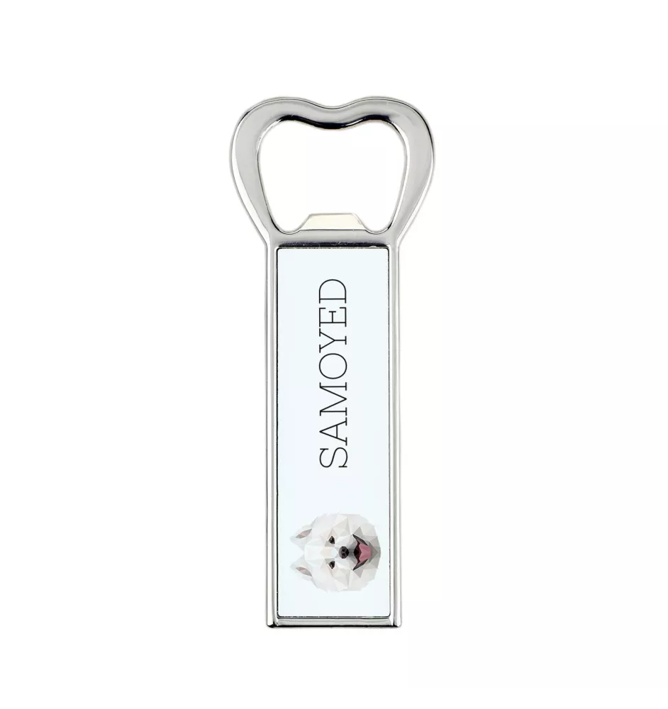 Samoyed, Bjelkier, Samoiedskaya Sobaka - bottle opener with a picture and inscription for beer by Art-Dog