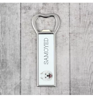 Samoyed, Bjelkier, Samoiedskaya Sobaka - bottle opener with a picture and inscription for beer by Art-Dog