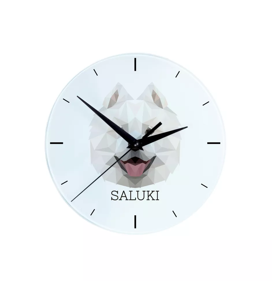 Samoyed, Bjelkier, Samoiedskaya Sobaka - geometric wall clock with a picture and the brand name Art-Dog
