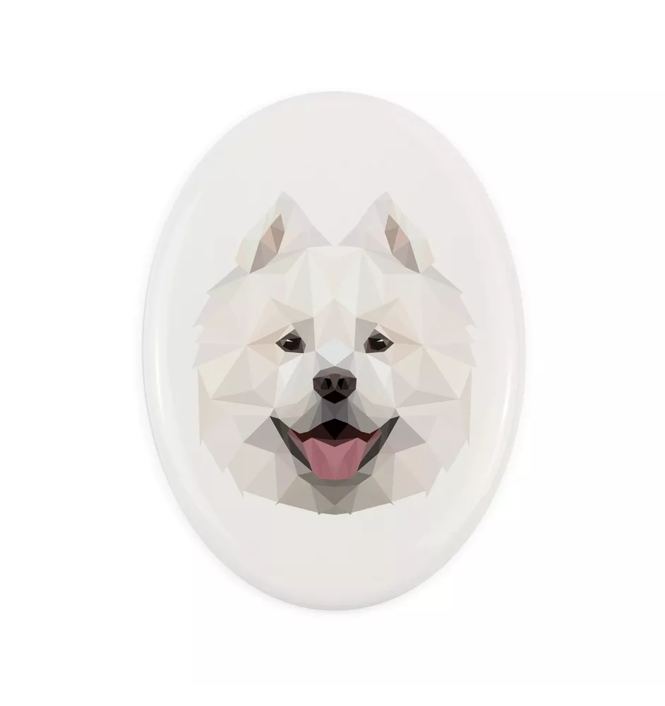 Samoyède - une plaque avec une photo et un motif géométrique de la marque Art-Dog