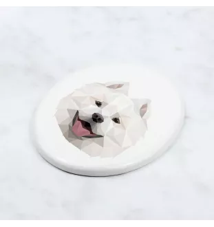 Samoyed, Bjelkier, Samoiedskaya Sobaka - a plate with a geometric design and the brand name Art-Dog