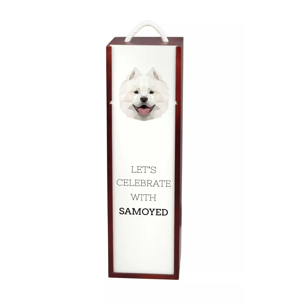 Samoyède - une boîte géométrique avec une photo et un texte pour le vin de la marque Art-Dog