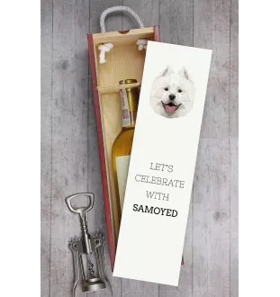 Samojede, Samoyed, Samojedenhund, Samojedenspitz - geometrische Box mit einem Bild und Schriftzug für Wein der Marke Art-Dog