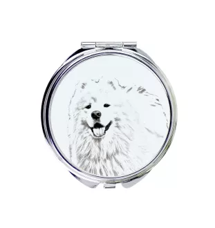 Samojede, Samoyed, Samojedenhund, Samojedenspitz - Taschenspiegel mit Hund, personalisierter Taschenspiegel, kompakter Spiegel mit Art-Dog-Logo