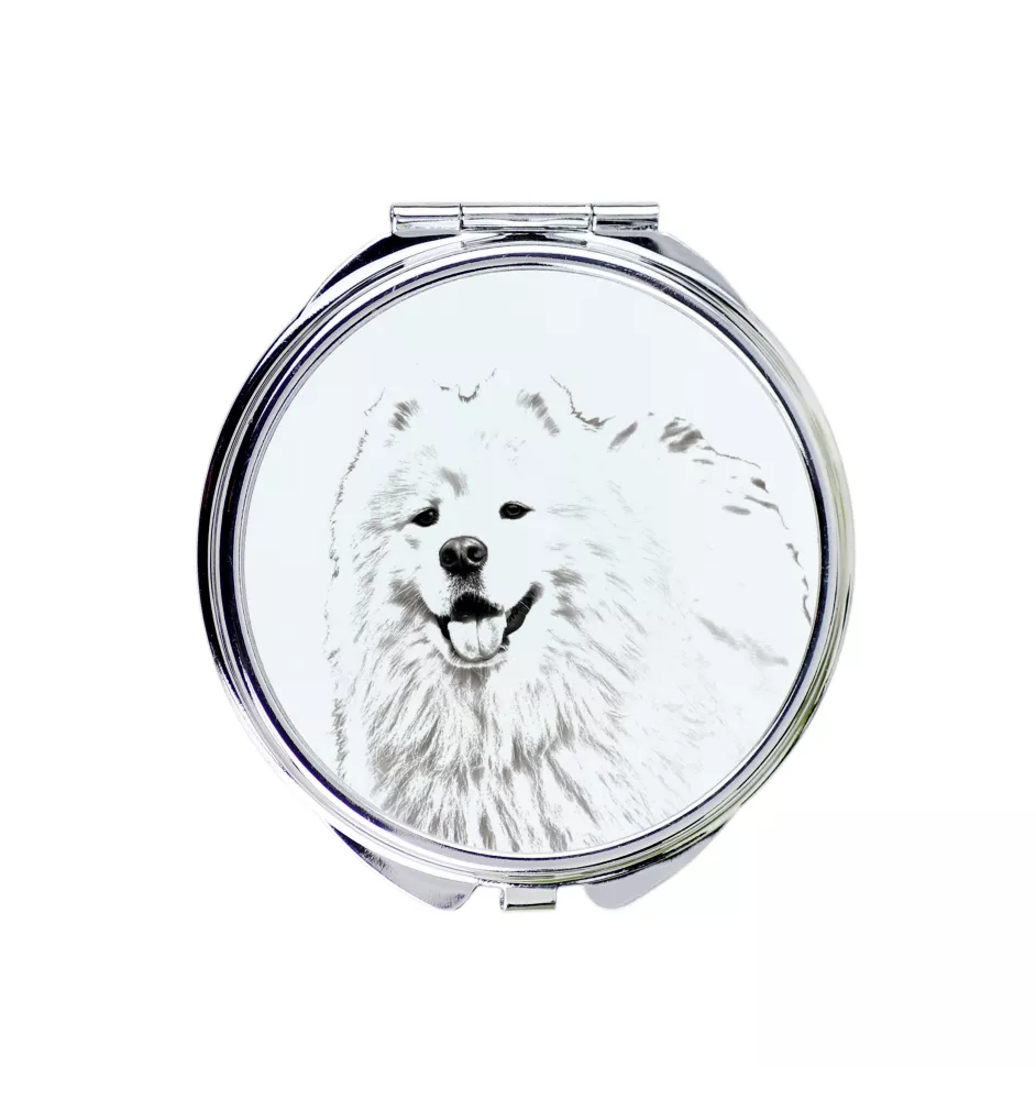 Samojede, Samoyed, Samojedenhund, Samojedenspitz - Taschenspiegel mit Hund, personalisierter Taschenspiegel, kompakter Spiegel mit Art-Dog-Logo