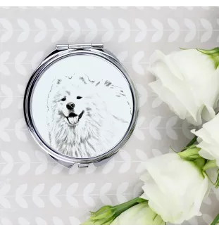 Samoyed, Bjelkier, Samoiedskaya Sobaka - Pocket mirror with a dog, personalized mirror for a purse, compact mirror with Art-Dog brand print.