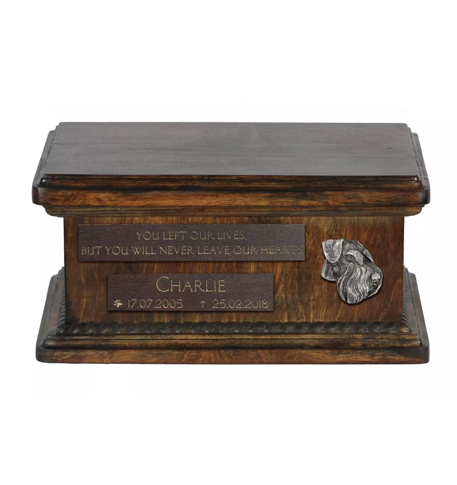 Schnauzer IV - wooden urn for dog ashes, personalized urn with engraving, small urn for dog ashes from the Art-Dog brand