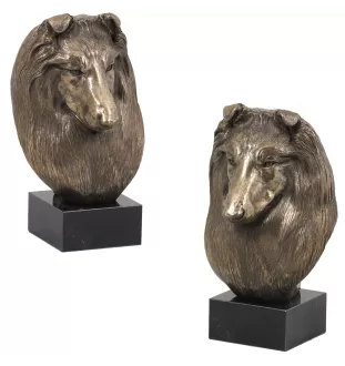 Schottischer Schäferhund - Hundestatue, Büste auf Steinsockel, Skulptur, Trophäe für Hundeausstellung der Marke Art-Dog