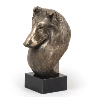 Schottischer Schäferhund - Hundestatue, Büste auf Steinsockel, Skulptur, Trophäe für Hundeausstellung der Marke Art-Dog