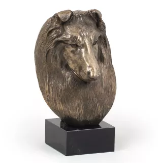 Schottischer Schäferhund - Hundestatue, Büste auf Steinsockel, Skulptur, Trophäe für Hundeausstellung der Marke Art-Dog