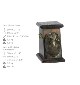 Schottischer Schäferhund eine Ascheurne für Hunde, eine elegante Urne mit einer Statue, eine Gedenkurne mit dem Porträt eines Hundes von der Marke Art-Dog