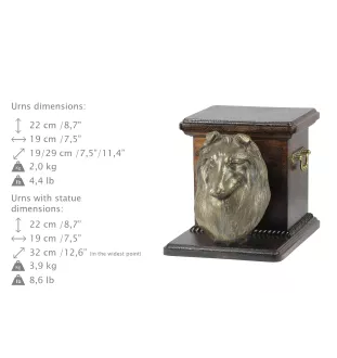 Schottischer Schäferhund - Eine Urne für die Asche eines Hundes mit einer Statuette, eine elegante Urne für einen Hund, eine außergewöhnliche Urne mit dem Porträt eines Hundes von der Marke Art-Dog.