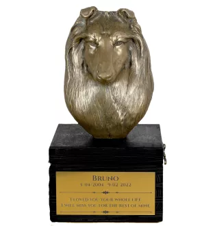 Schottischer Schäferhund - eine Urne mit Gravur und Hundeskulptur, letzter Abschied, handgefertigtes Produkt der Marke Art-Dog