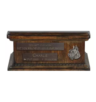 Schnauzer II - urn for dog ashes, personalized urn with a statue, wooden urn with a dog by Art-Dog brand