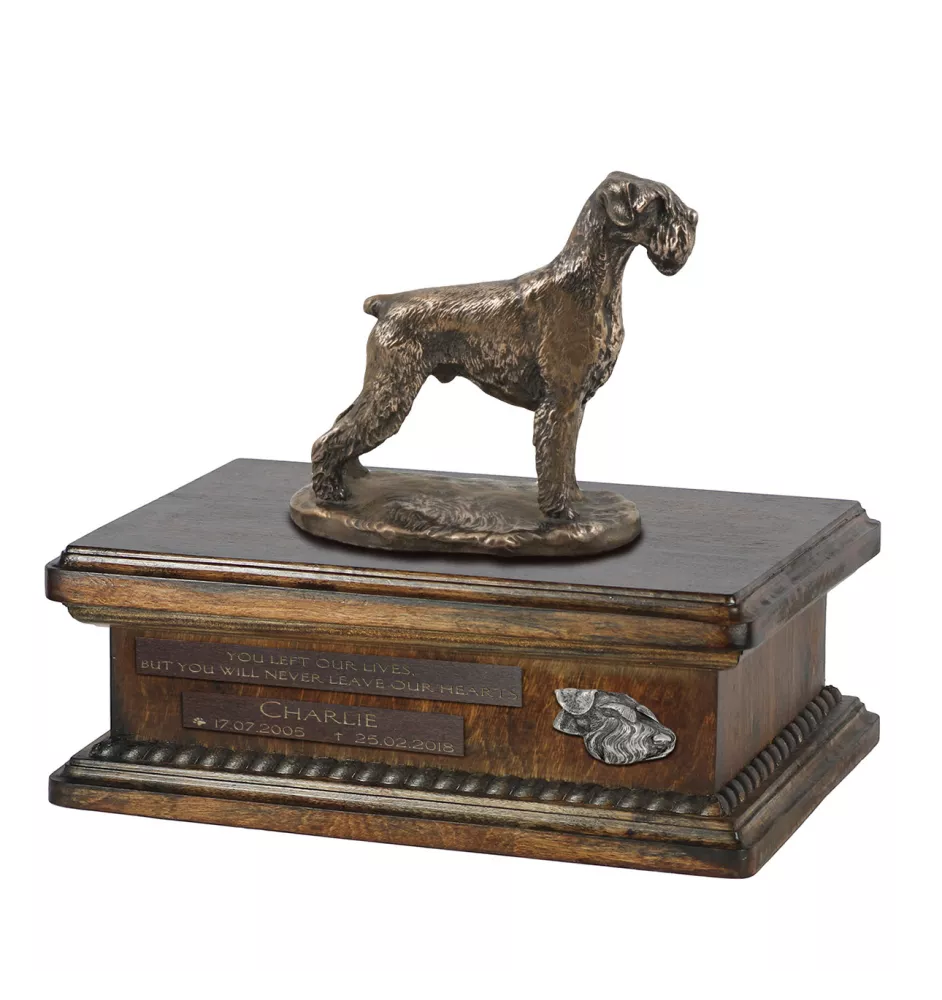 Schnauzer III urne in Hundeasche, personalisierte Urne mit Statue, Holzurne mit Hund von Art-Dog