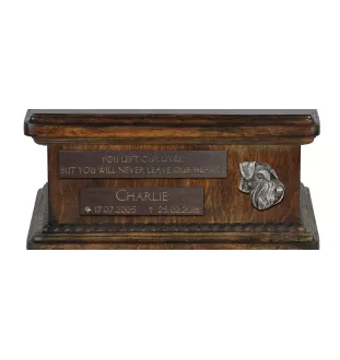 Schnauzer III - urne pour cendres de chien, urne personnalisée avec une statuette, urne en bois avec un chien de la marque Art-Dog