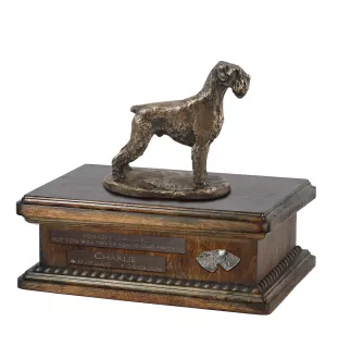 Schnauzer IV - urn for dog ashes, personalized urn with a statue, wooden urn with a dog by Art-Dog brand