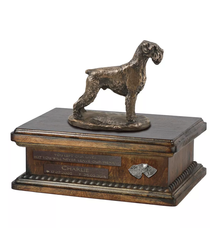 Schnauzer IV urne in Hundeasche, personalisierte Urne mit Statue, Holzurne mit Hund von Art-Dog