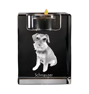 Schnauzer - Bougeoir avec photo de chien, porte bougie en cristal, cadeau personnalisé par la marque Art-Dog
