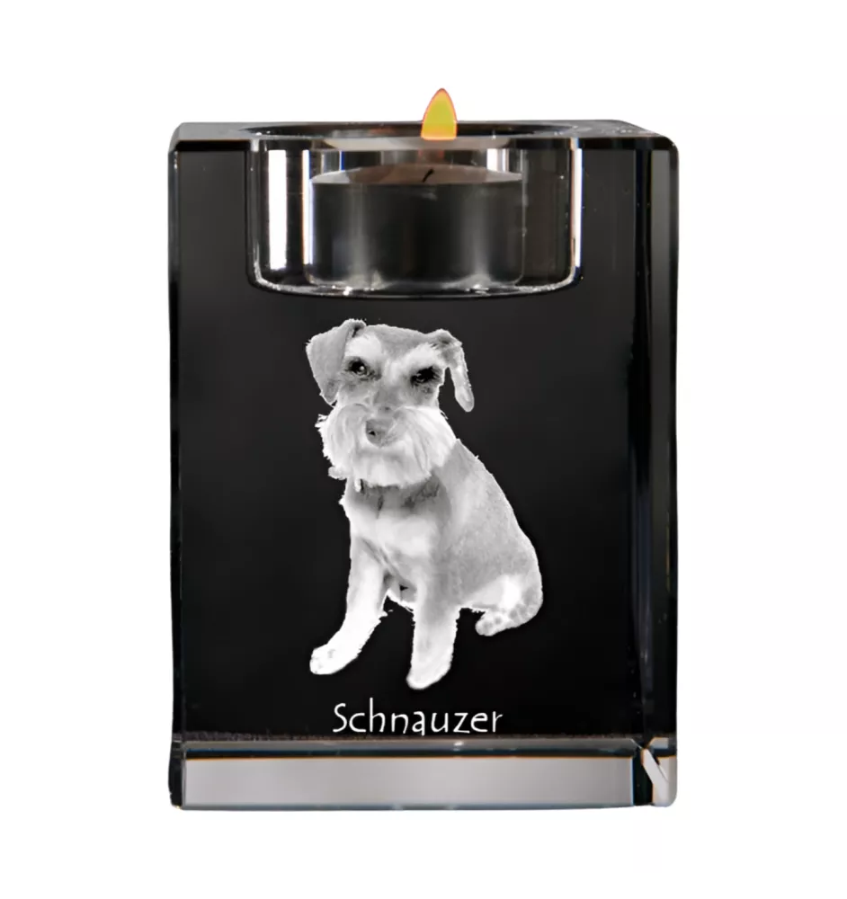 Schnauzer - Bougeoir avec photo de chien, porte bougie en cristal, cadeau personnalisé par la marque Art-Dog
