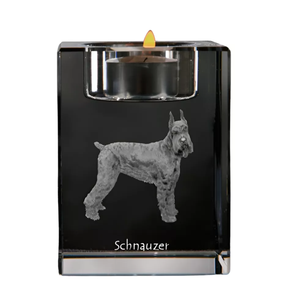 Schnauzer I - Candle holder with dog photo, crystal tealight holder, personalised gift by Art-Dog brand