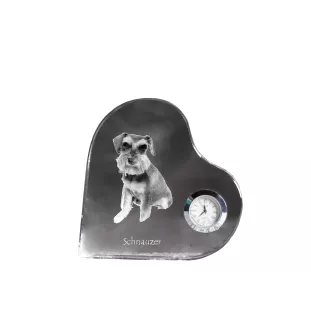 Schnauzer - crystal clock with a dog picture, heart-shaped shelf clock, personalized standing clock by Art-Dog brand