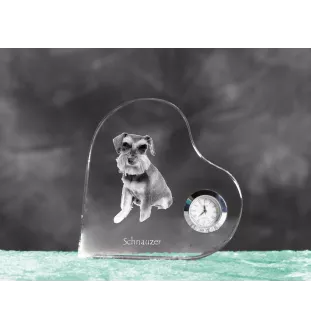 Schnauzer - Kristalluhr mit einem Hundebild, Herzregal-Uhr, personalisierte Standuhr der Marke Art-Dog