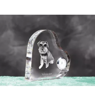 Schnauzer - crystal clock with a dog picture, heart-shaped shelf clock, personalized standing clock by Art-Dog brand