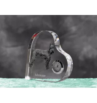 Schnauzer I - crystal clock with a dog picture, heart-shaped shelf clock, personalized standing clock by Art-Dog brand