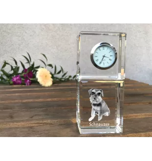 Schnauzer - crystal clock with a photo, a photo of a dog in crystal, personalized desk clock by Art-Dog brand