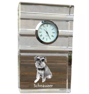 Schnauzer - glass clock with a photo, photo of a dog in crystal, personalized standing office clock by Art-Dog brand