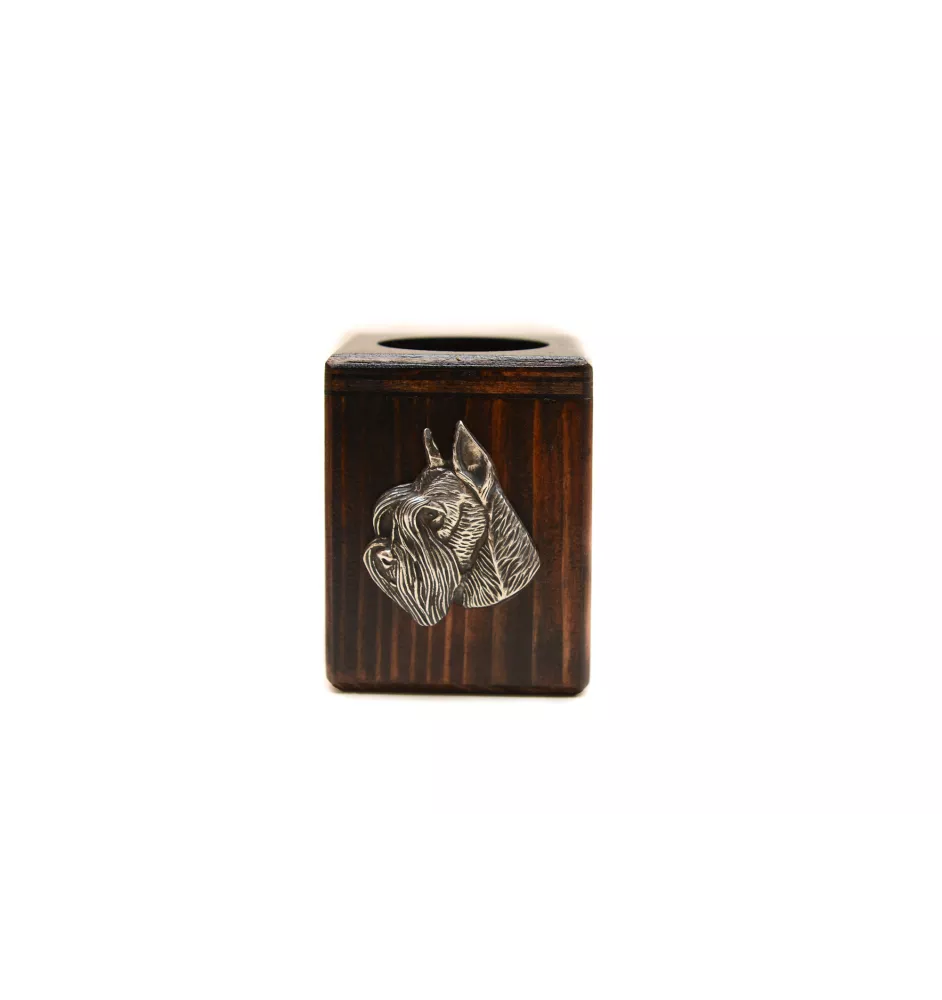 Schnauzer I - wooden candle holder with a dog, a unique souvenir after losing a dog, a handicraft from the Art-Dog brand