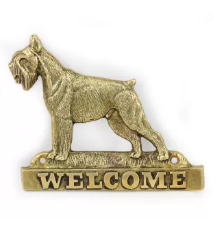 Schnauzer I - a door sign with a dog, a brass welcome plaque, a unique sign with the inscription Welcome from the Art-Dog brand