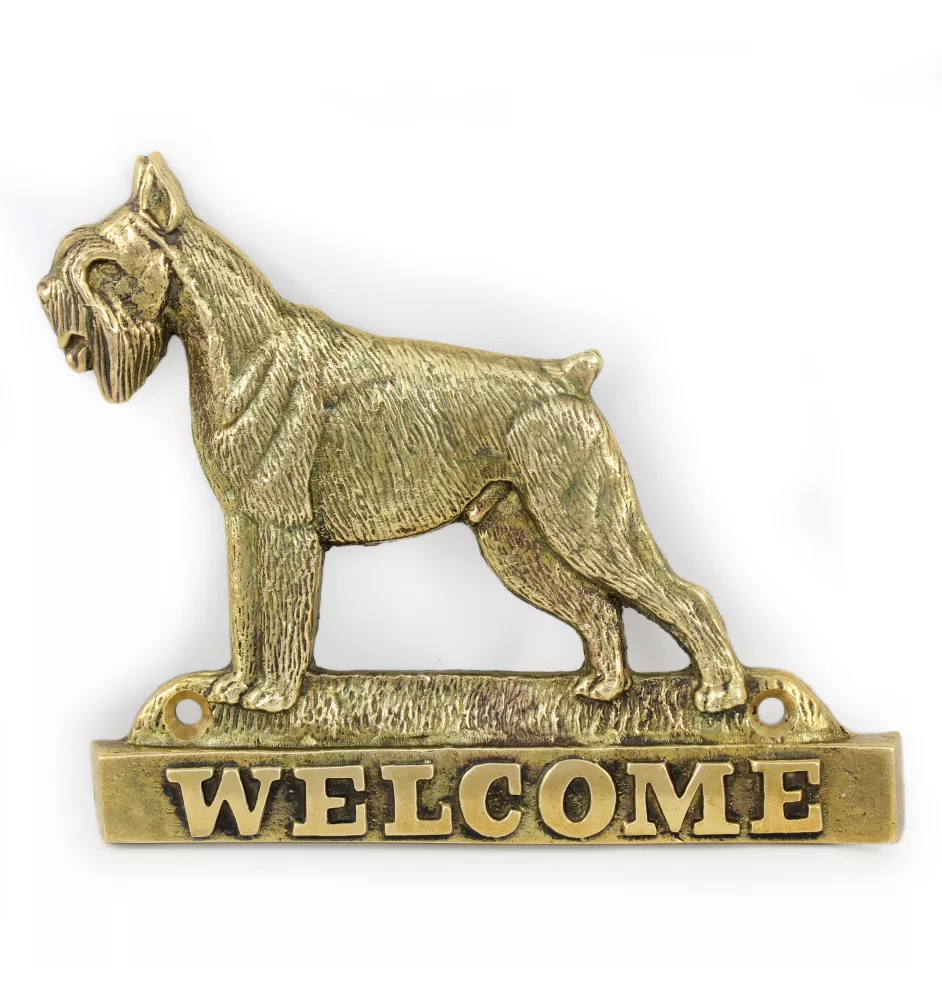 Schnauzer I - Türschild mit Hund, messingfarbenes Willkommensschild, einzigartiges Schild mit der Aufschrift Welcome von der Marke Art-Dog