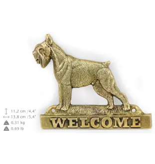 Schnauzer I - Türschild mit Hund, messingfarbenes Willkommensschild, einzigartiges Schild mit der Aufschrift Welcome von der Marke Art-Dog