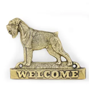 Schnauzer II - a door sign with a dog, a brass welcome plaque, a unique sign with the inscription Welcome from the Art-Dog brand