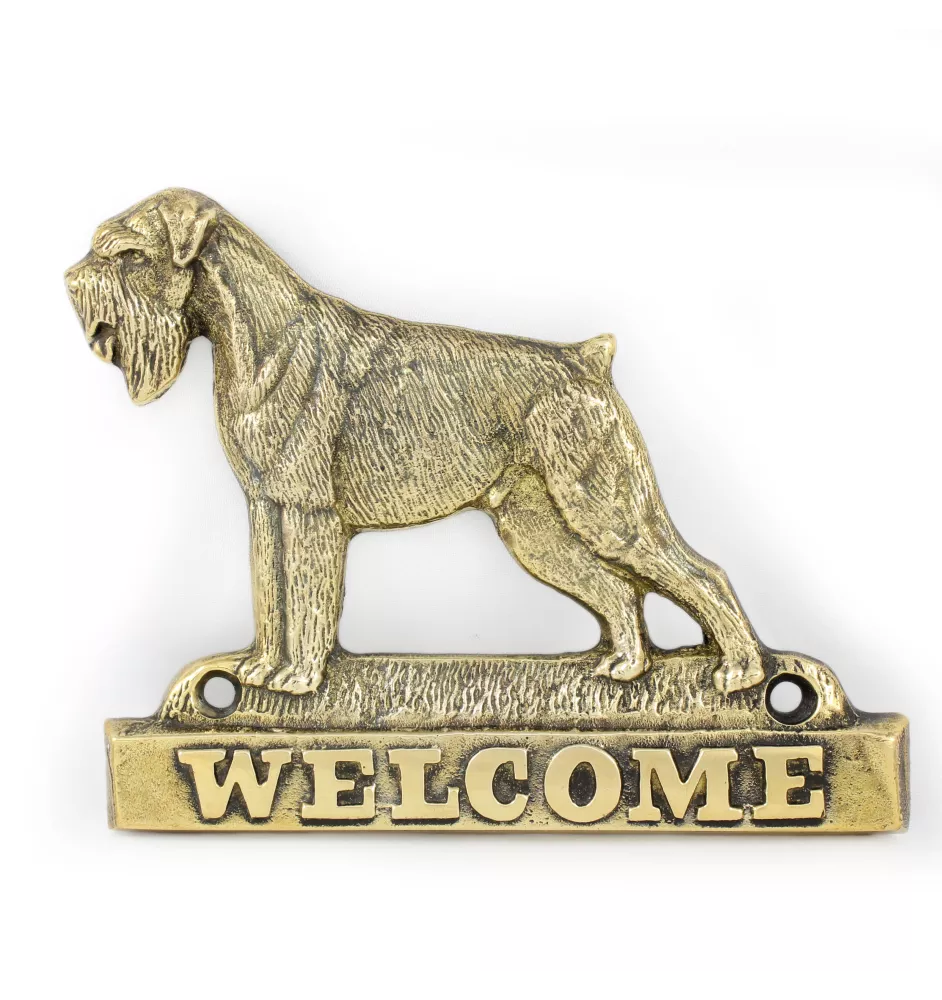 Schnauzer II - a door sign with a dog, a brass welcome plaque, a unique sign with the inscription Welcome from the Art-Dog brand