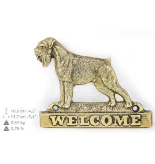 Schnauzer II - Türschild mit Hund, messingfarbenes Willkommensschild, einzigartiges Schild mit der Aufschrift Welcome von der Marke Art-Dog