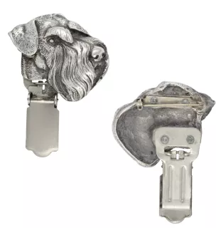 Schnauzer I - Brosche mit Clip, Startnummernhalter, versilberte Anstecknadel für Hundeausstellungen der Marke Art-Dog