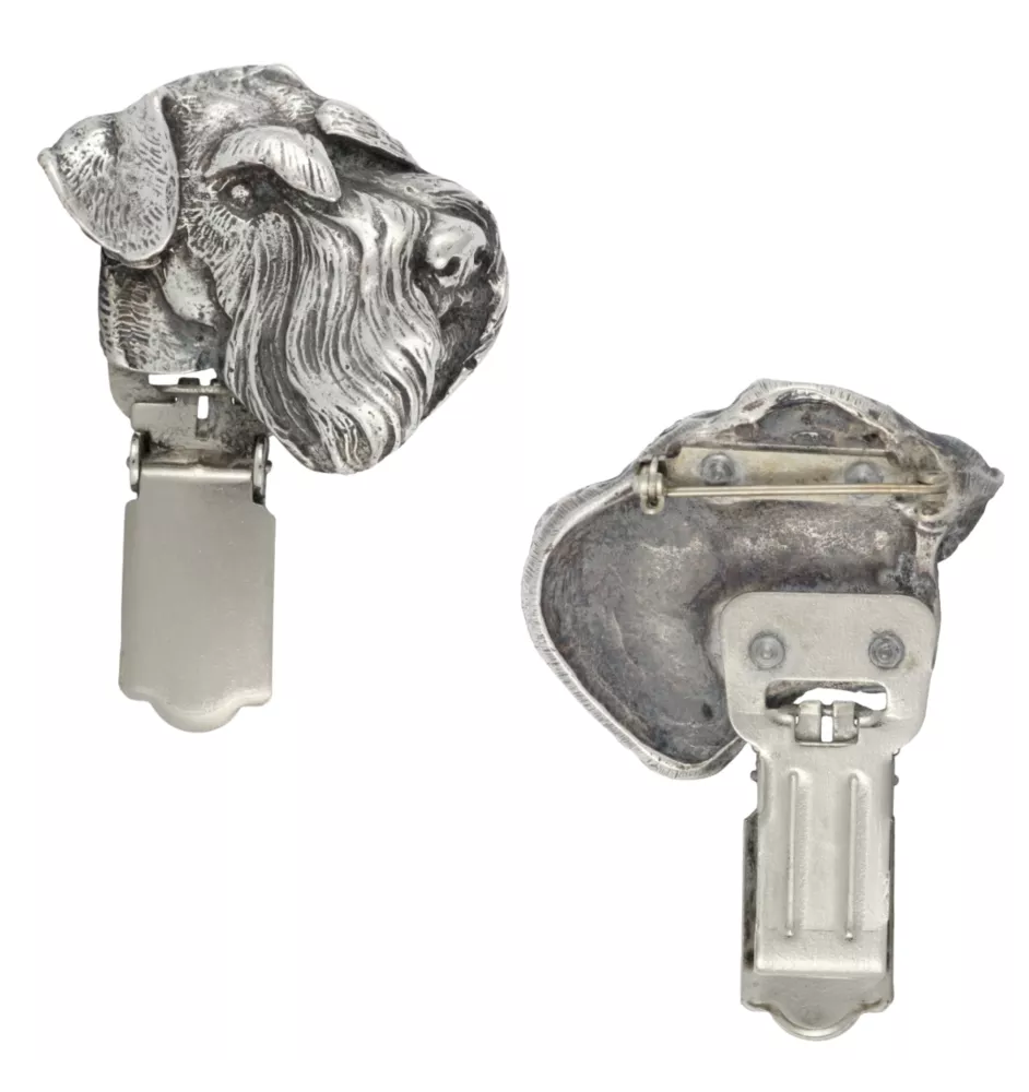Schnauzer I - brooch with a clip, holder for a start number, silver-plated dog show pin from the Art-Dog brand