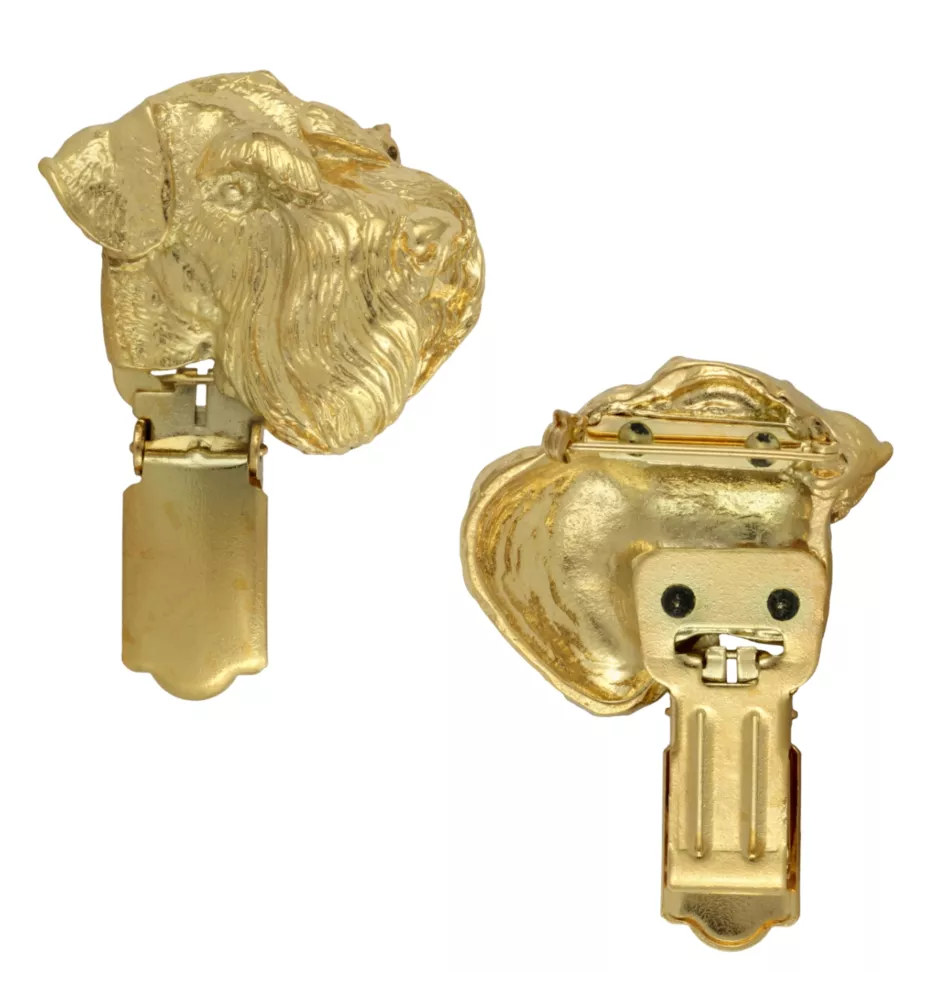 Schnauzer I - broche avec pince, support doré pour numéro de départ, élégante épingle pour exposition de chiens de la marque Art-Dog