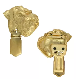 Schnauzer I - brooch with a clip, gold-plated holder for a start number, a gift for a dog show by Art-Dog brand.